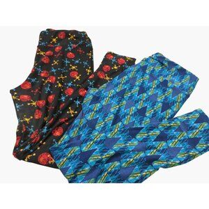 Lularoe TC Leggings Lot of 2 Jacks Game Blue Arrows Witch Hats Halloween Prints
